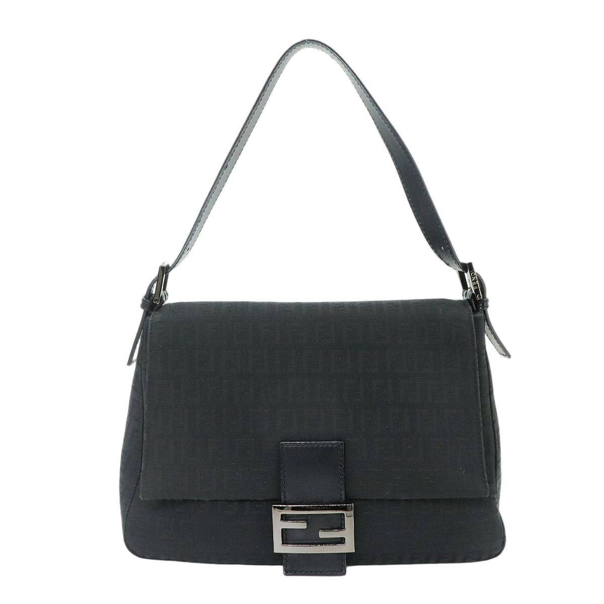 Fendi Zucchino Mamma Bucket Shoulder Bag Canvas Black Gunmetal