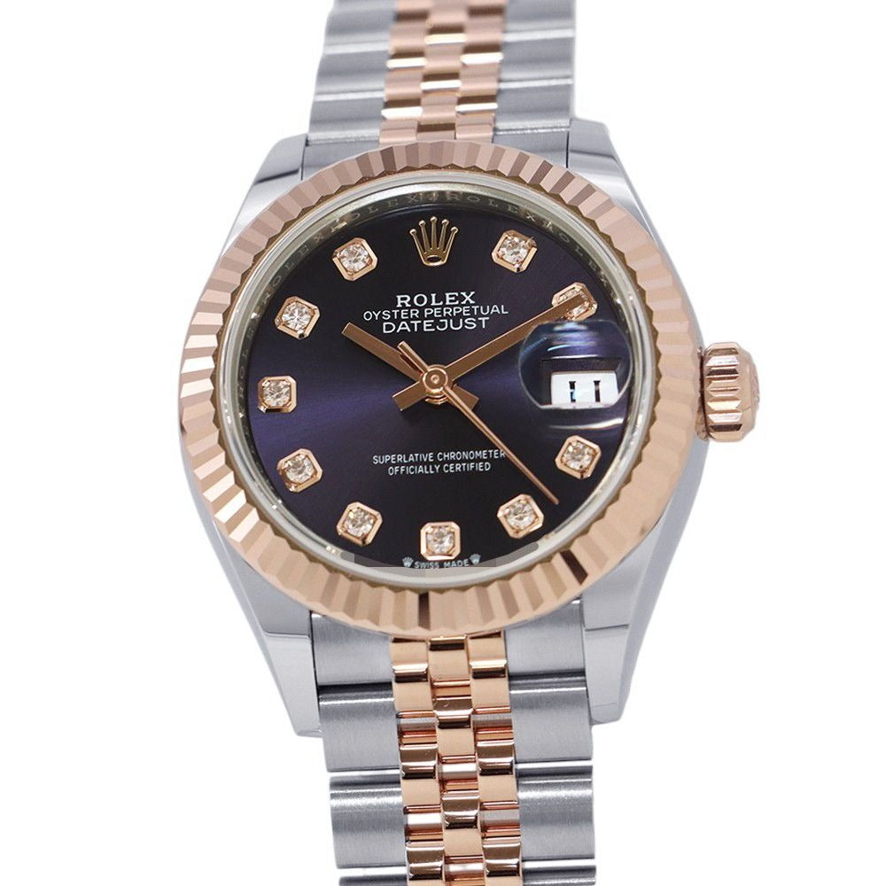 Rolex Lady Datejust SS 18k Pink Gold Aubergine Dial Bracelet