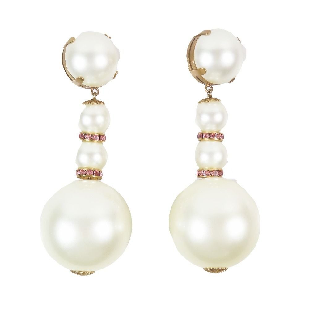Dolce & Gabbana Big Pearl Earrings Bijou Color Stone Extra Large White