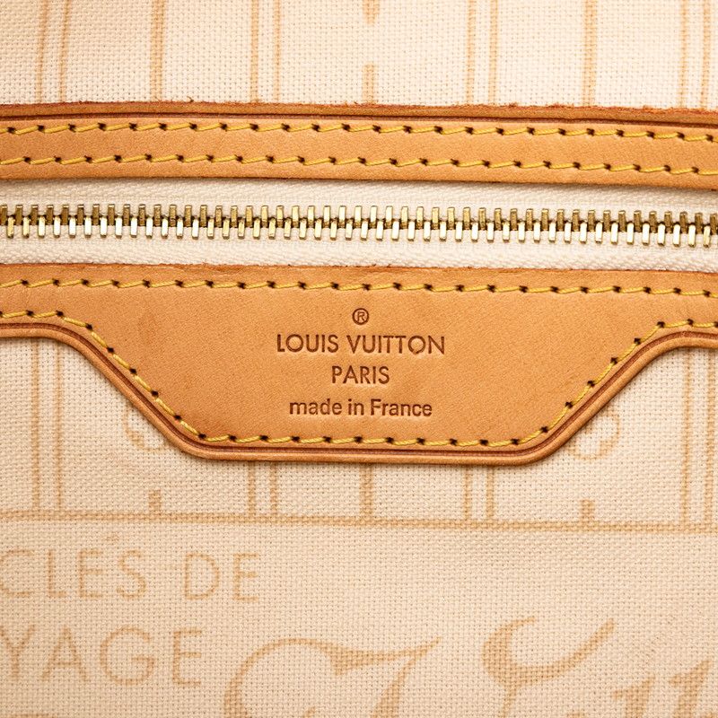 Louis Vuitton Damier Azure Neverfull PM Tote Shoulder Bag N51110 White PVC