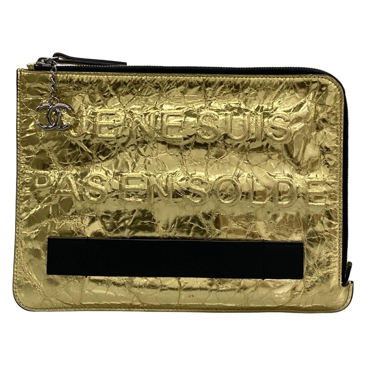 Chanel Clutch Gold Black Silver Je Ne Suis Pas en Solde Lambskin