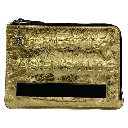 Chanel Clutch Gold Black Silver Je Ne Suis Pas en Solde Lambskin