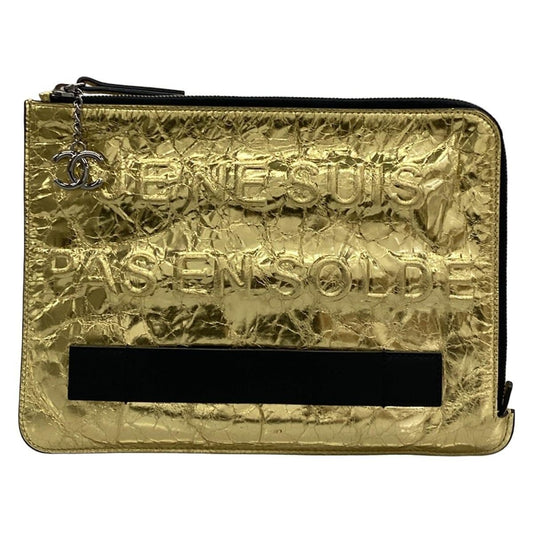 Chanel Clutch Gold Black Silver Je Ne Suis Pas en Solde Lambskin