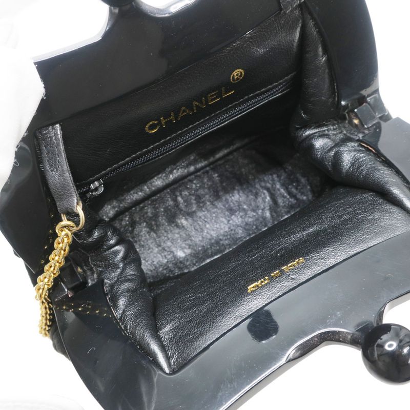 Chanel Clasp Chain Shoulder Bag Suede Xplastic Black Gdhardware Women's
