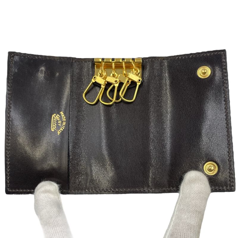 Gucci Key Case GG Logo Leather Hardware Engraved Black