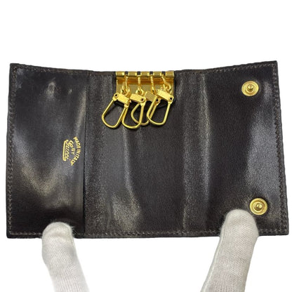 Gucci Key Case GG Logo Leather Hardware Engraved Black