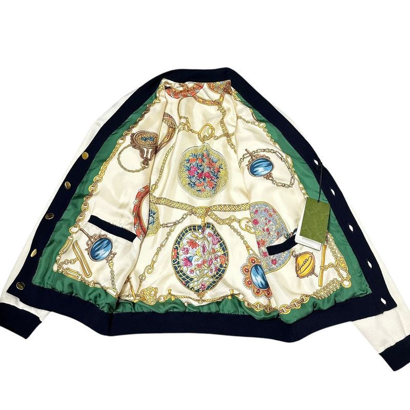 Gucci 23aw All-Over Silk Scarf Reversible Piping Knit Cardigan 749088 M(170)