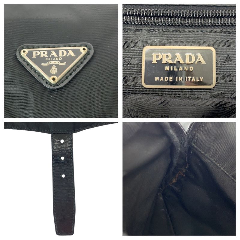 Prada Tessuto Triangle Logo Plate Black Silver Hardware Nylon/leather Shoulder