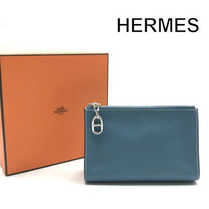 Hermes Zip Azap PM New Blue Jean Pouch Evercolor Case