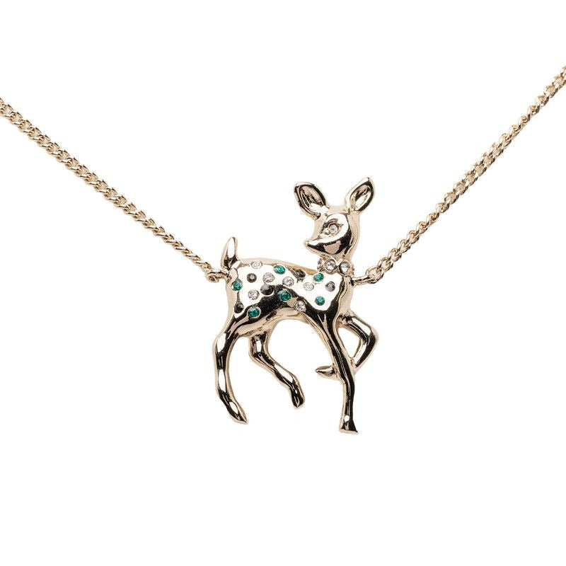 Chanel CC Logo Bambi Motif Gold Plated Faux Pearl Necklace