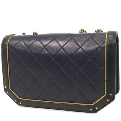 Chanel Chain Navy Black Gold Leather Quilted Shoulder Bag — view 2