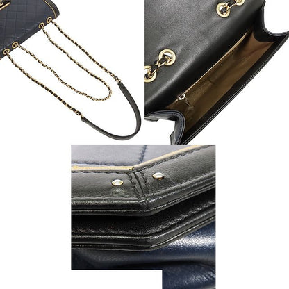 Chanel Chain Navy Black Gold Leather Quilted Shoulder Bag — view 4