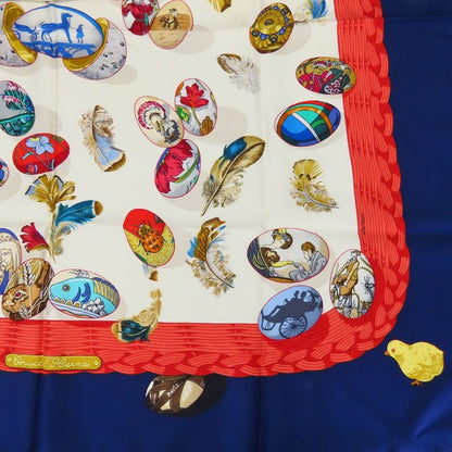 Hermes Scarf Carré 90 Couvee D'hermes Egg Silk Navy White Red Fashionable Women