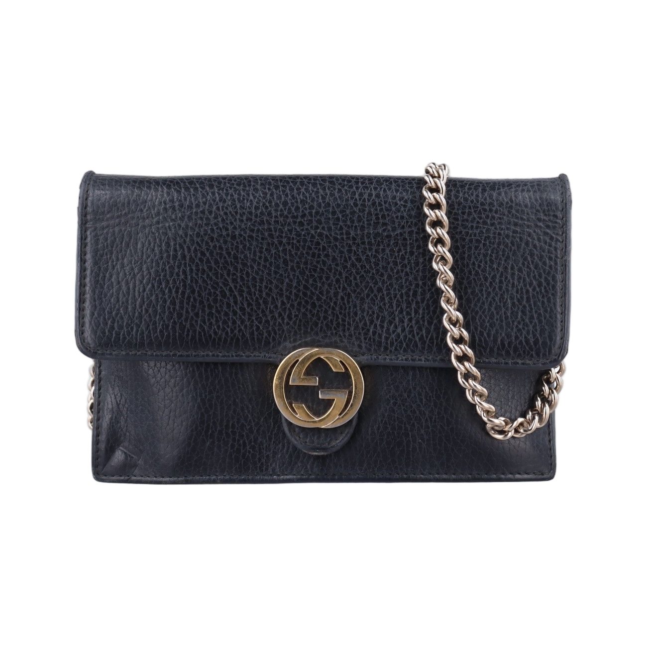 Gucci Interlocking Black Leather Messenger Bag