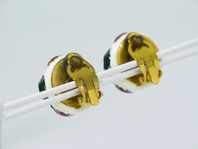 Authentic Chanel Coco Mark Multi-colored Stone Earrings GP Gold Plated Coco