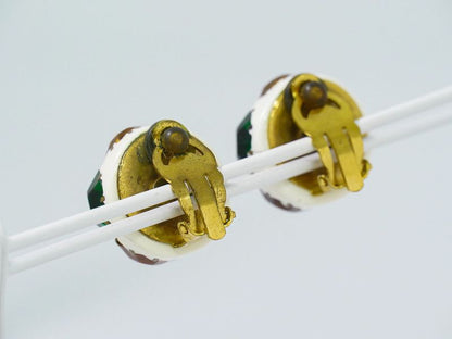 Authentic Chanel Coco Mark Multi-colored Stone Earrings GP Gold Plated Coco