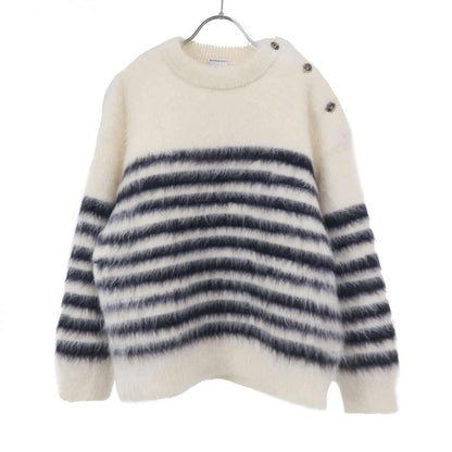 Bottega Veneta Border Mohair Wool Knit Sweater V2 M90 White Navy