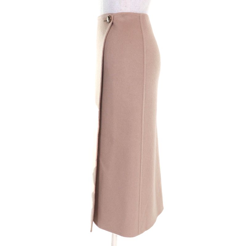Prada 22AW P151v 100% Cashmere Logo Buttons Long Wrap Skirt Beige 40 Made In