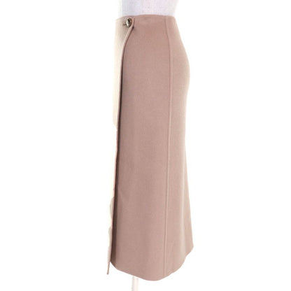 Prada 22AW P151v 100% Cashmere Logo Buttons Long Wrap Skirt Beige 40 Made In