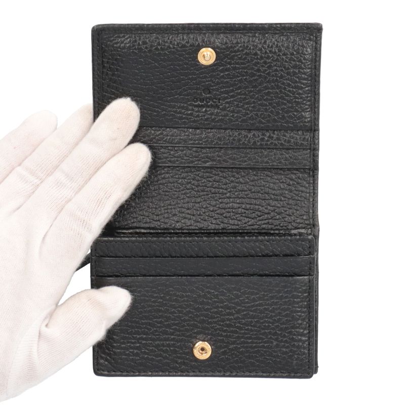 Gucci Double Authenticity Card Case Wallet 456126 Cao0g 1000 Leather Women Black