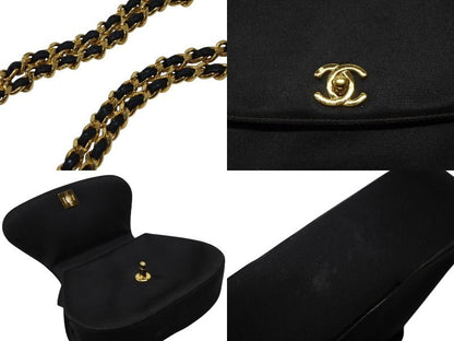 Chanel Half Moon Chain Bag CC Logo Satin Leather Black Gold — view 6