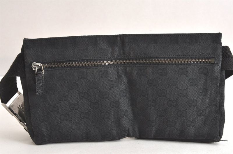 Gucci Vintage Waist Body Bag Wallet GG Canvas Leather 28566 Black 3064n