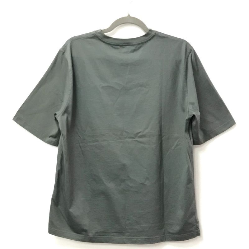 Hermes Short Sleeve T-shirt Horse Leather Patch Leather Tag Cotton Gray Khaki