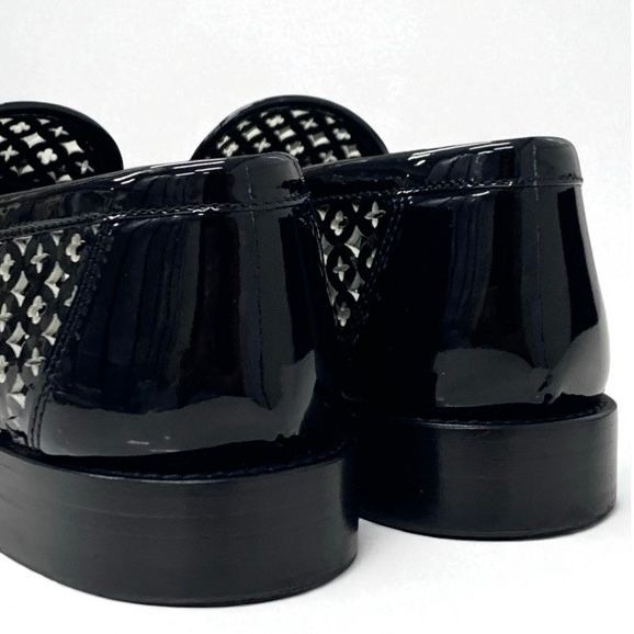 Louis Vuitton Chess Line Monogram Loafers Leather Shoes Patent Black Gold Logo