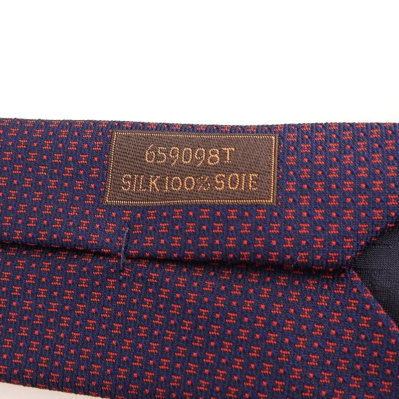 Hermes 659098t 100% Silk H Pattern All Over Tie Navy Red With Box Made In