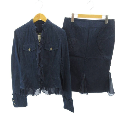 Versace Jeans Couture Set Denim Jacket Skirt Ruffle Cotton Knee Length 40