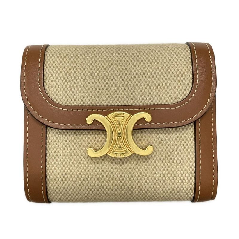 Celine Triomphe Small Flap Wallet Ivory And Brown Leather