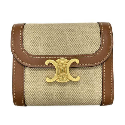 Celine Triomphe Small Flap Wallet Ivory And Brown Leather