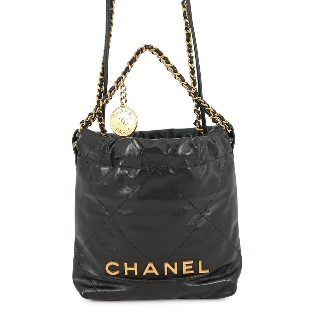 Chanel Handbag 22 Mini CC Logo Shiny Calf Leather 2-Way