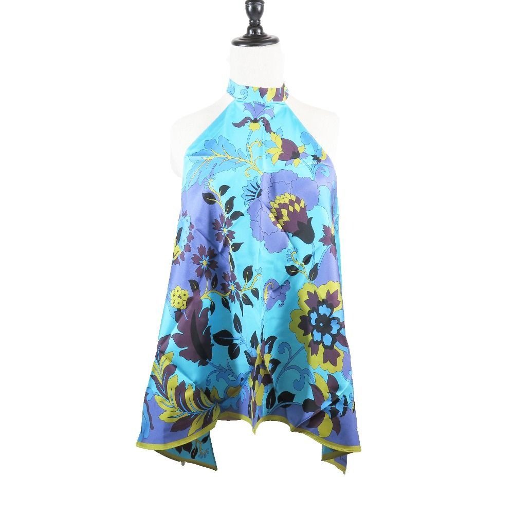 Dior Flower Halter Neck Silk Top Shirt Blouse Blue