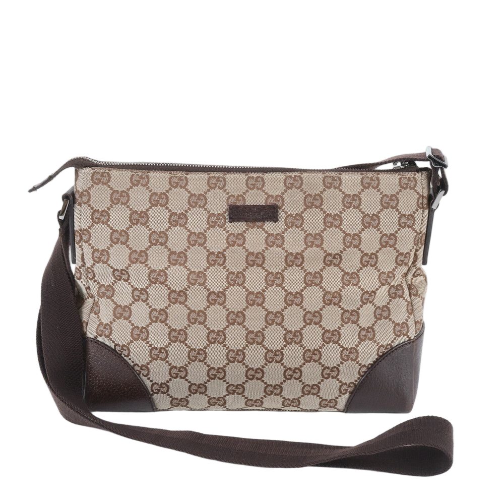 Gucci GG Canvas Leather Shoulder Bag Crossbody Messenger Brown