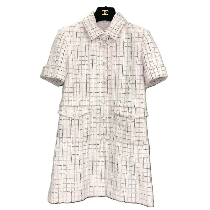 Chanel Jacket P78912v Tweed Pink Dress Buttown Down Pastel White