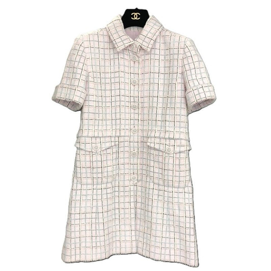 Chanel Jacket P78912v Tweed Pink Dress Buttown Down Pastel White
