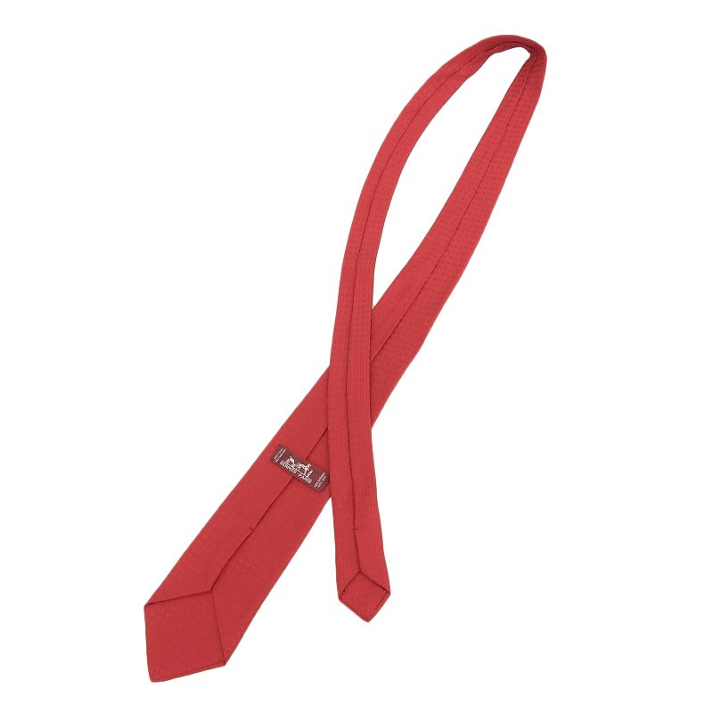 Hermes 038189t 100% Silk Rouge Clavat Fassone H Motif Tie With Box Made In