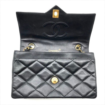 Chanel CC Logo Quilted Lambskin Turnlock Chain Shoulder Bag Black