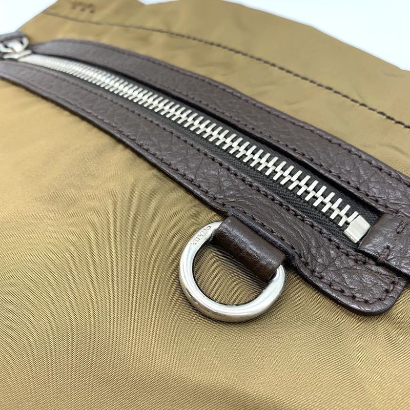 Prada Shoulder Bag Khaki Nylon/leather Triangle Logo Triangle Logo Ladies Men