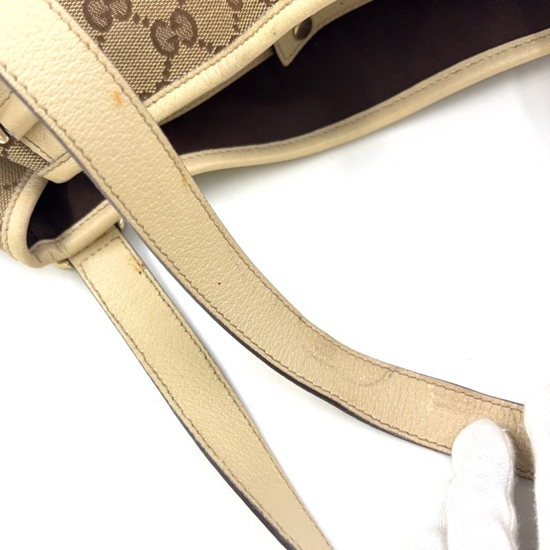 Gucci Abby GG Canvas Tote Bag Leather X Canvas Brown Shoulder Bag Gold 130736