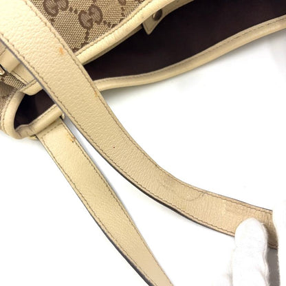 Gucci Abby GG Canvas Tote Bag Leather X Canvas Brown Shoulder Bag Gold 130736