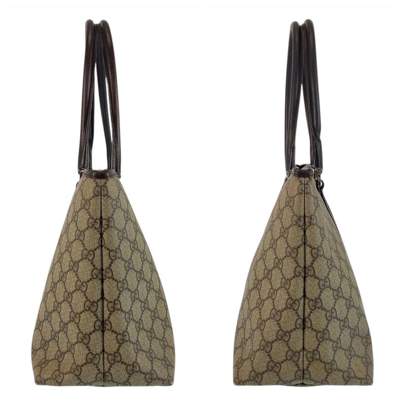 Gucci Beige Brown Silver Hardware GG Supreme Canvas/leather 114595 Tote Bag