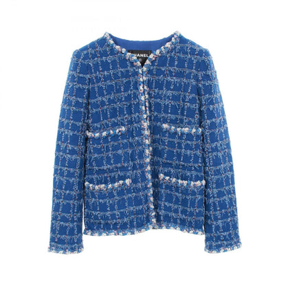 Chanel CC Logo Button Tweed Blue Jacket