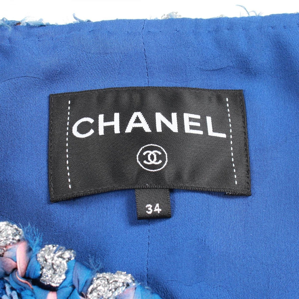 Chanel CC Logo Button Tweed Blue Jacket — view 3