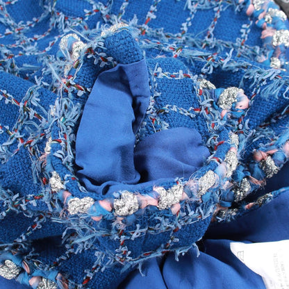 Chanel CC Logo Button Tweed Blue Jacket — view 7