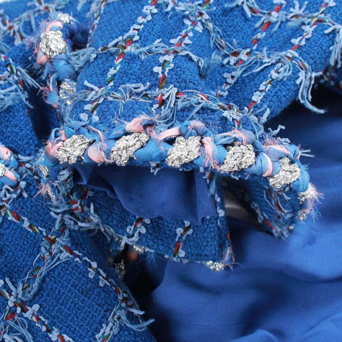 Chanel CC Logo Button Tweed Blue Jacket — view 9