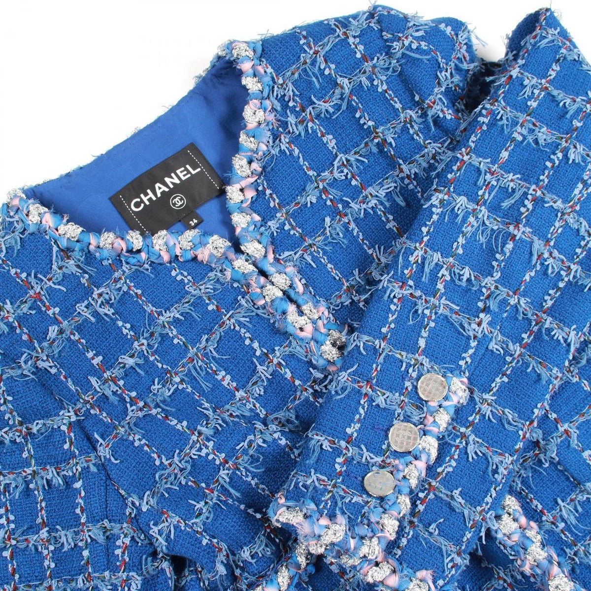 Chanel CC Logo Button Tweed Blue Jacket — view 10