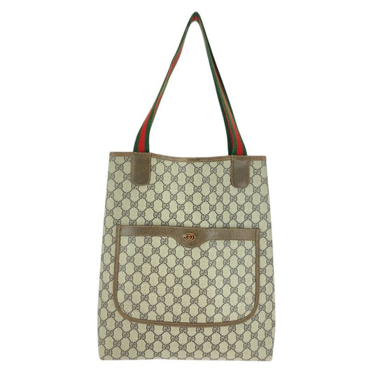 Gucci Vintage Sherry Line Beige Brown GG Supreme Canvas Tote Shoulder Bag 505385