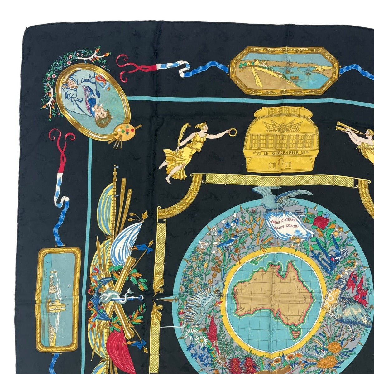 Hermes Scarf Silk Carre 90 le Geographe Geographer Black — view 2
